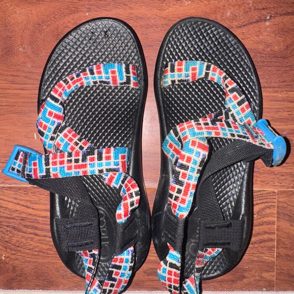 Chaco Black and Red Sandals with Adjustable Straps